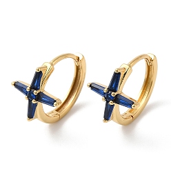 Midnight Blue Cross Cubic Zirconia Cuff Earrings, Real 18K Gold Plated Brass Jewelry for Women, Cadmium Free & Lead Free, Midnight Blue, 17x15x12mm, Pin: 1mm