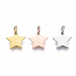 Mixed Color 304 Stainless Steel Charms, with Jump Ring, Star, Mixed Color, 10.5x11x1mm, Jump Ring: 5x0.7mm, Inner Diameter: 3.5mm, 3pcs/set