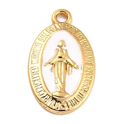 White Golden Alloy Enamel Pendants, Long-Lasting Plated, Our Lady of the Miraculous Medal, Oval, White, 21x12x1.5mm, Hole: 1.7mm