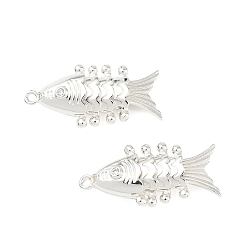 Серебро Латунные микро проложить кубического циркония подвески, рыбы прелести, серебряные, 24.5x12x6 мм, отверстие : 1.2 мм