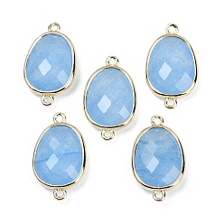 Белый Нефрит Натуральный окрашенный белый нефрит имитация аквамарина граненые подвески-соединители, покрытие стойки латунные овальные звенья, золотые, Небесно-голубой, 22.5~23x13.5~14x6 мм, отверстие : 1.4 мм