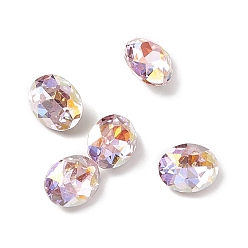 Light Rose AB Glass Rhinestone Cabochons, Pointed Back & Back Plated, Oval, Light Rose AB, 10x8x4mm