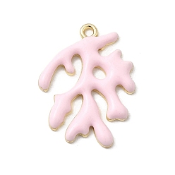 Бледно-Розовый Подвески из эмали и сплава, коралл, золотые, розовый жемчуг, 27x20x2.5 мм, отверстие : 1.8 мм