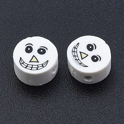 Ghost Бусины из полимерной глины ручной работы на тему хэллоуина, плоско-круглые, призрак, 9x4.5 мм, отверстие : 1.5 мм