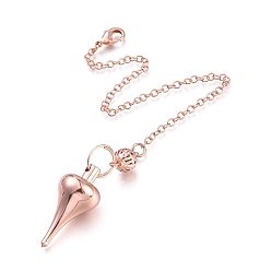 Rose Gold Brass Pointed Dowsing Pendulums, with Lobster Claw Clasps, Teardrop, Rose Gold, 223x2.5mm