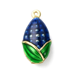 Темно-Синий Подвески из кукурузной латуни с эмалью, долговечный, стойки покрытие, без кадмия и без свинца, реальный 18 k позолоченный, темно-синий, 19x10x6.5 мм, отверстие : 0.9~1 мм