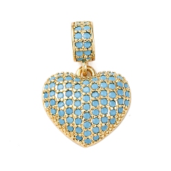 Темно-Голубой Латунное микропейв с кубическим цирконием европейские подвески с подвесками, Сердцевые серьги с отверстиями, реальный 18 k позолоченный, стойки покрытие, долговечный, без свинца и без кадмия, глубокое синее небо, 21 мм, отверстие : 4 мм