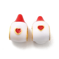 Red Alloy Enamel European Beads, Large Hole Beads, Lead Free & Cadmium Free, Matter Gold Color, Feeder, Red, 14x8.5x9mm, Hole: 4.5mm