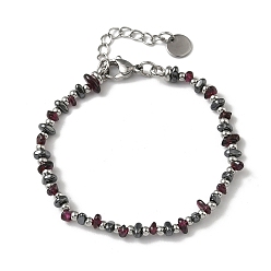 Гранат Браслет из бусин из натурального граната и немагнитного синтетического гематита для женщин, с 201 нержавеющей сталью и 304 фурнитурой из нержавеющей стали, бусина : 3 мм и 3~3.5x3~7x3~7 мм, 7-1/4 дюйм (18.4 см)