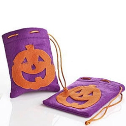 Pumpkin 2Pcs Halloween Cloth Storage Bags, Drawstring Pouches Packaging Bag, Rectangle, Pumpkin, 15x10cm