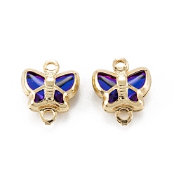 Индиго Соединители звеньев латуни стеклянные, долговечный, бабочка, реальный 18 k позолоченный, индиговые, 10x9x4 мм, отверстие : 0.9~1.2 мм