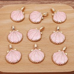 Pink Alloy Enamel Pendants, Sea Animal Style, Golden, Shell, Pink, 26x20mm