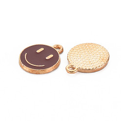 Coconut Brown Alloy Enamel Charms, Cadmium Free & Lead Free, Smiling Face, Light Gold, Coconut Brown, 14.5x12x1.5mm, Hole: 1.5mm