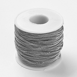 Stainless Steel Color 304 Stainless Steel Twist Chains, Soldered, for Men's Chain Necklace Making, with Spool, Stainless Steel Color, 3x2x0.5mm, about 164.04 Feet(50m)/roll