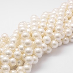 Floral White Shell Pearl Bead Strands, Grade A, Round, Floral White, 14mm, Hole: 1mm, about 28~29pcs/strand, 16 inch