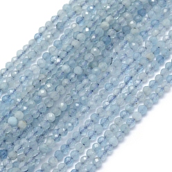 Aquamarine Natural Aquamarine Beads Strands, Round, Grade A, Faceted, 2mm, Hole: 0.5mm, about 150pcs/strand, 15.35 inch(39cm)