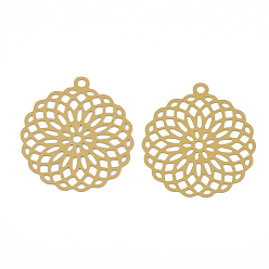 Goldenrod 430 Stainless Steel Filigree Pendants, Spray Painted, Etched Metal Embellishments, Flower, Goldenrod, 30x27x0.3mm, Hole: 1.8mm