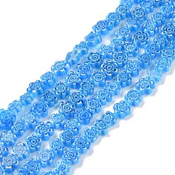 Blue Handmade Millefiori Glass Bead Strands, Flower, Blue, 7.5~9x3mm, Hole: 1mm, about 55~57pcs/strand, 15.55 inch~15.94 inch(39.5cm~40.5cm)