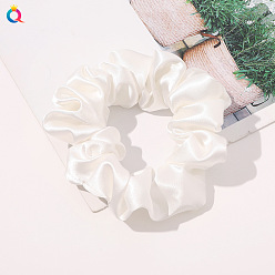 Simulated silk 8cm small loop - white Elegant and Versatile Solid Color Hair Scrunchies for Women, Simulated Silk Ponytail Holder Accessories