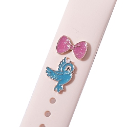 Or Rose Goujons de bracelet de montre en alliage d'émail, décoration de bracelet de montre, nœud papillon et oiseau, or rose, 4x4 cm, 2 pièces / kit