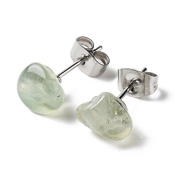 Пренит Серьги-гвоздики из натурального пренита raw nuggets, 304 серьги из нержавеющей стали для женщин, 7~10x5~8 мм