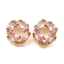 Pink Латунные микро проложить кубического циркония бусы, цветок, реальный 18 k позолоченный, розовые, 10x5.5 мм, отверстие : 1.8 мм