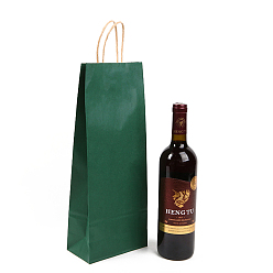 Sea Green Rectangle Solid Color Kraft Paper Gift Bags, with Hemp Rope Handles, for Single Wine Packaging Bag, Sea Green, 8x15x38cm
