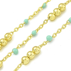 Аквамарин Цепочка из латунных эмалевых круглых бусин, пайки, с катушкой, долговечный, без кадмия и без свинца, реальный 18 k позолоченный, аквамарин, 12x3.5 мм