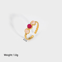 Розовый Кварц Круглое кольцо из натурального розового кварца, манжетное кольцо из нержавеющей стали для женщин, реальный 18 k позолоченный