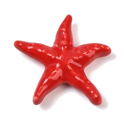 Red Handmade Porcelain Beads, Starfish, Bright Glazed Porcelain, Red, 39.5~40x41.5~2x10~10.5mm, Hole: 2mm