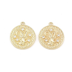Capricorn Brass Micro Pave Clear Cubic Zirconia Pendants, Flat Round with Constellation Charms, Rack Plating, Long-Lasting Plated, Cadmium Free & Lead Free, Golden, Capricorn, 16x14x2~3mm, Hole: 1mm
