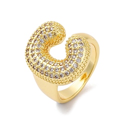 Letter C Кольца-манжеты для пальцев с покрытием из латуни с микропаве из прозрачного кубического циркония для женщин, долговечный, реальный 18 k позолоченный, Письмо ~ Z, буква С, 18.5x12.5 мм, внутренний диаметр: 17.5 мм