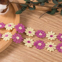 Dark Orchid Polyester Lace Trim, Embroidered Trim Ribbons, for Sewing or Craft Decoration, Flower, Dark Orchid, 1 inch(25mm), 15 yards/strand