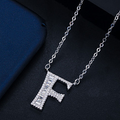 Letter F (with chain) Wife's Romantic Travel Same Style 26 English Alphabet Clavicle Chain Pendant Micro-inlaid Zircon Platinum Plated Necklace