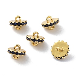 Black Eco-Friendly Brass Links Connectors, with Cubic Zirconia, Long-Lasting Plated, Real 18K Gold Plated, Flat Round, Black, 7x5.5mm, Hole: 1mm