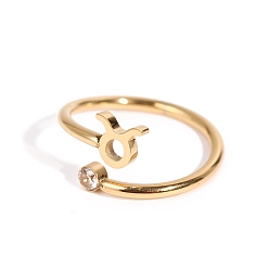 Taurus Constellation Titanium Steel Open Cuff Ring with Cubic Zirconia, Golden, Taurus, US Size 8(18.1mm)