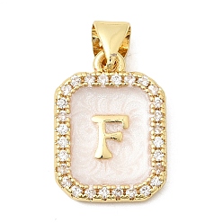 Letter F Латунные микропаве прозрачные подвески с фианитом, с эмалью, без кадмия и без свинца, долговечный, стойки покрытие, реальный 18 k позолоченный, Буква F, 16.5x12x2 мм, отверстие : 4x3 мм