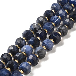 Sodalite Natural Sodalite Beads Strands, with Seed Beads, Faceted Rondelle, 7~8x5~6mm, Hole: 1mm, about 45~46pcs/strand, 14.57''~14.96''(37~38cm)