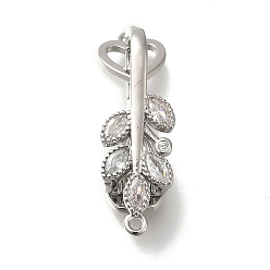 Platinum Brass Micro Pave Clear Cubic Zirconia Fold Over Clasps, Cadmium Free & Nickel Free & Lead Free, Leaf, Platinum, 30mm