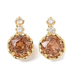 Сиена Латунные микро проложить кубического циркония раз за застежками, плоско-круглые, реальный 18 k позолоченный, цвет охры, 17x10x8 мм, отверстие : 5x4 мм