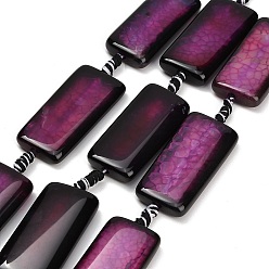 Purple Natural Dragon Veins Agate Beads Strands, Dyed & Heated, Rectangle, Purple, 38~40x19.5~20.5x6~7mm, Hole: 3mm, about 8pcs/strand, 15.55~15.75''(39.5~40cm)