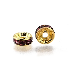 Свет Аметист Латунные бусины разделители для поставки стразов, класс А, прямой фланец, золото , рондель, светлый аметист, 6x3 мм, отверстие : 1 мм