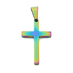 Rainbow Color Ионное покрытие (ip) 304 подвески из нержавеющей стали, крестик, Радуга цветов, 32x20x3 мм, отверстие : 4 мм
