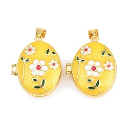 Желтый Подвески латуни медальон, с эмалью, без кадмия и без свинца, реальный 18 k позолоченный, стойки покрытие, долговечный, цветок с овальными подвесками, желтые, 26.5x21x9 мм, отверстие : 3x5 мм