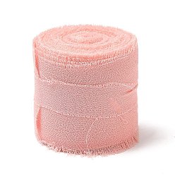 Pink Polyester Chiffon Ribbon, Raw Edge Ribbon for DIY Jewelry Making, Gift Packaging, Pink, 1-1/2 inch(38mm), about 7.11 Yards(6.5m)/Roll