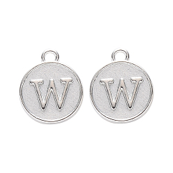 Letter W Alloy Pendant Cabochon Settings, For Enamel, Cadmium Free & Lead Free, Flat Round with Letter, Platinum, Letter.W, 14x12x2mm, Hole: 1.5mm