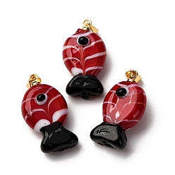 (123L) Белый крем непрозрачный блеск Подвески лэмпворк ручной работы, рыбы прелести, с реечной накладкой из латуни с золотистым напылением, долговечный, огнеупорный кирпич, 23~23.5x12~13x8~10 мм, отверстие : 4.4x3.8 мм