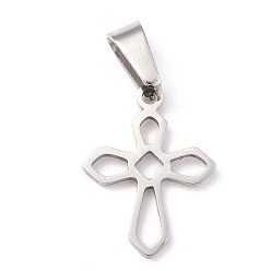 Stainless Steel Color 304 Stainless Steel Pendants, Cross, Stainless Steel Color, 19x15x1.2mm, Hole: 3.5x7mm