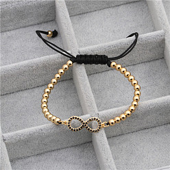 golden Adjustable Ethnic Style Handmade Bracelet for Men with Infinite Weaving Pattern