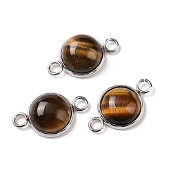 Тигровый глаз Подвески с натуральным тигровым глазом, полукруглые звенья, с цветным тоном нержавеющей стали 304 фурнитура из нержавеющей стали, 12x19.5x5 мм, отверстие : 2 мм